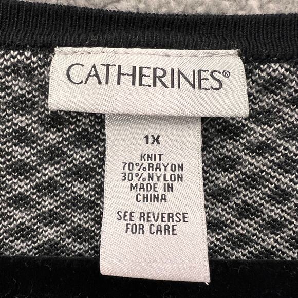 Catherines Womens Open Cardigan 1X Black White Geometric Stretch Glam Long slv - Picture 5 of 9